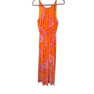 Kate and Lily orange pink print sleeveless maxi dress womens 6